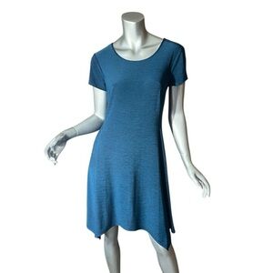 AB STUDIO Women’s Small Blue Short Sleeve Slinky Soft Stretch Dress Knee Length